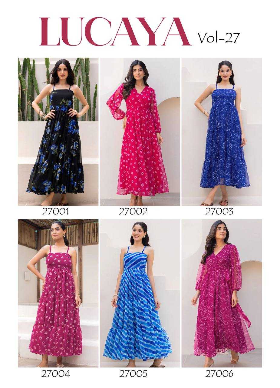 Ynf Faux Georgette RIN131 27001 Gowns Plus Size Collections Wholesale Printed Gowns Fancy Gowns Sleeveless Gowns Manufacturer