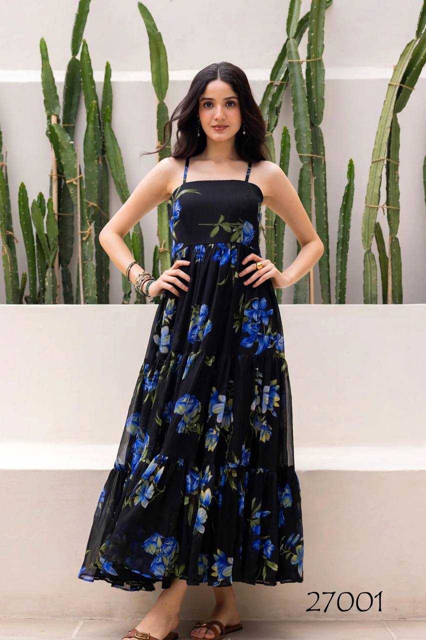 Ynf Faux Georgette RIN131 27001 Gowns Plus Size Collections Wholesale Printed Gowns Fancy Gowns Sleeveless Gowns Manufacturer