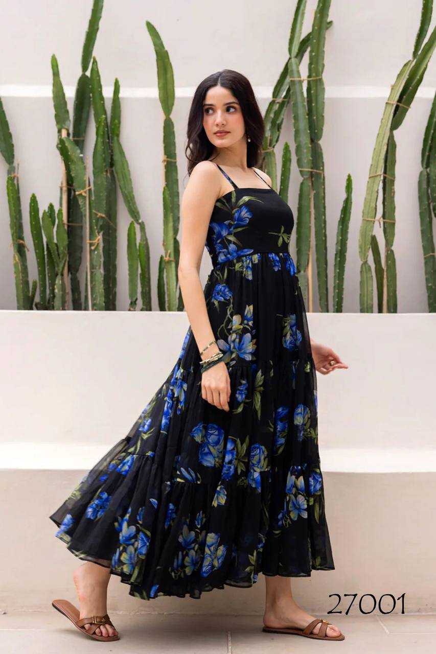 Ynf Faux Georgette RIN131 27001 Gowns Plus Size Collections Wholesale Printed Gowns Fancy Gowns Sleeveless Gowns Manufacturer