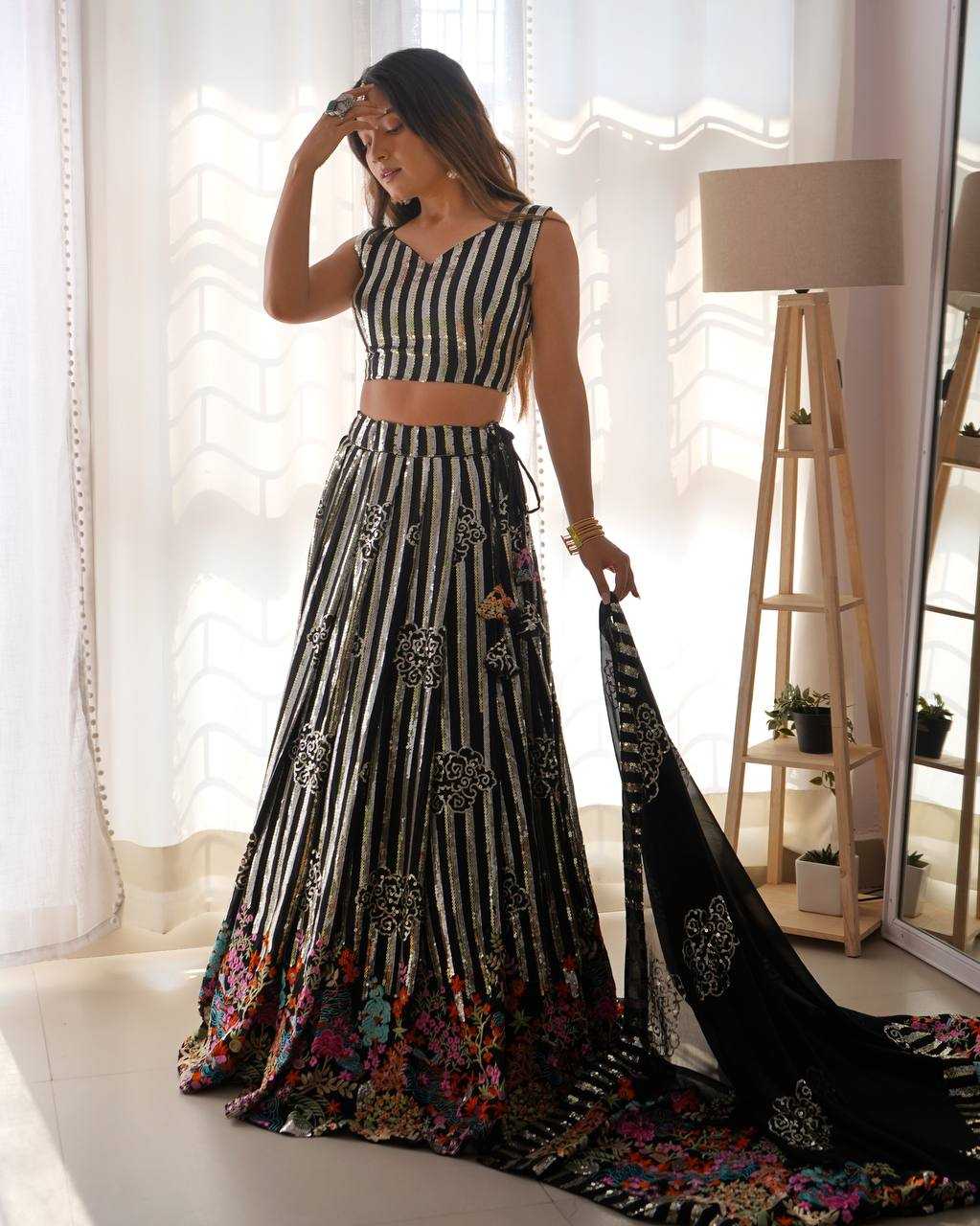Ynf Faux Georgette RIN133 35 Lehengas Wholesale Fancy Lehenga Lehenga For Engagement Thread Work Lehenga Sequins Lehenga Manufacturer
