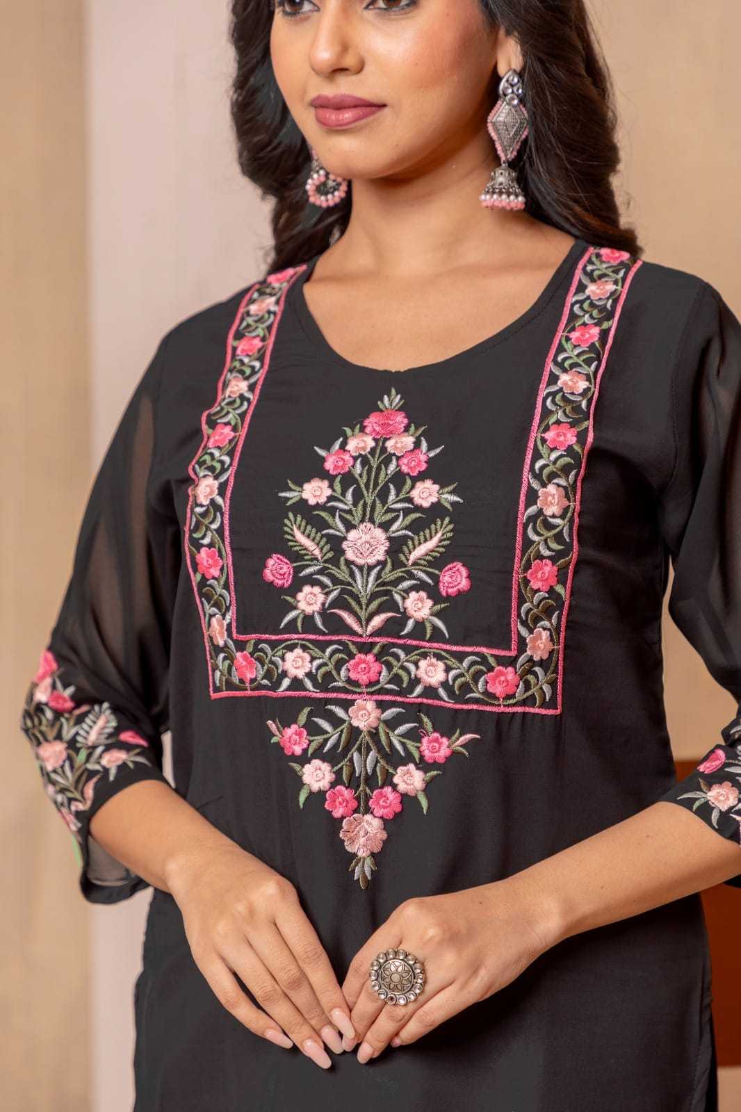 Ynf Faux Georgette RIN158 Stree Kurti Festive Collections Wholesale Georgette Kurti Embroidered Kurtis Onam Collections Manufacturer