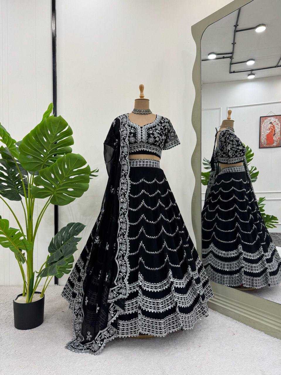 Ynf Faux Georgette RIN162 331 Lehengas Wedding Collections Festive Collections Wholesale Georgette Lehenga Sequins Lehenga Lehenga With Blouse Manufacturer