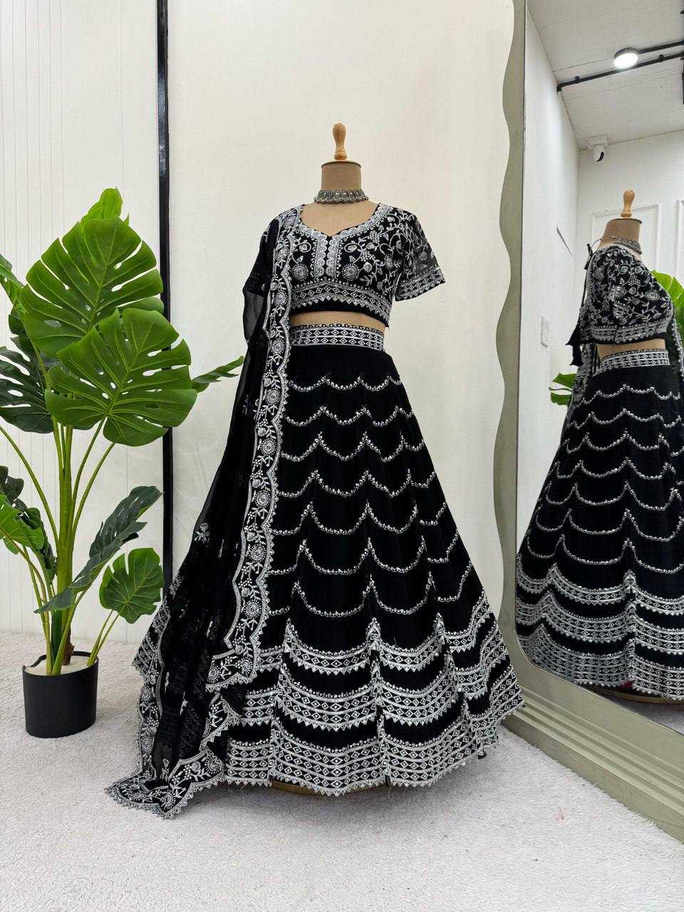 Ynf Faux Georgette RIN162 331 Lehengas Wedding Collections Festive Collections Wholesale Georgette Lehenga Sequins Lehenga Lehenga With Blouse Manufacturer