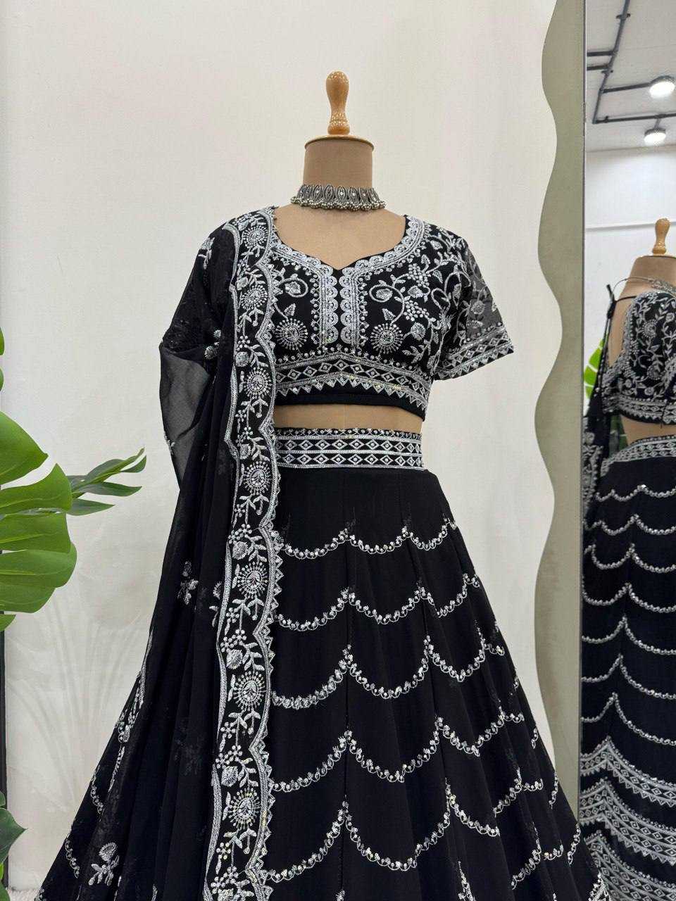 Ynf Faux Georgette RIN162 331 Lehengas Wedding Collections Festive Collections Wholesale Georgette Lehenga Sequins Lehenga Lehenga With Blouse Manufacturer