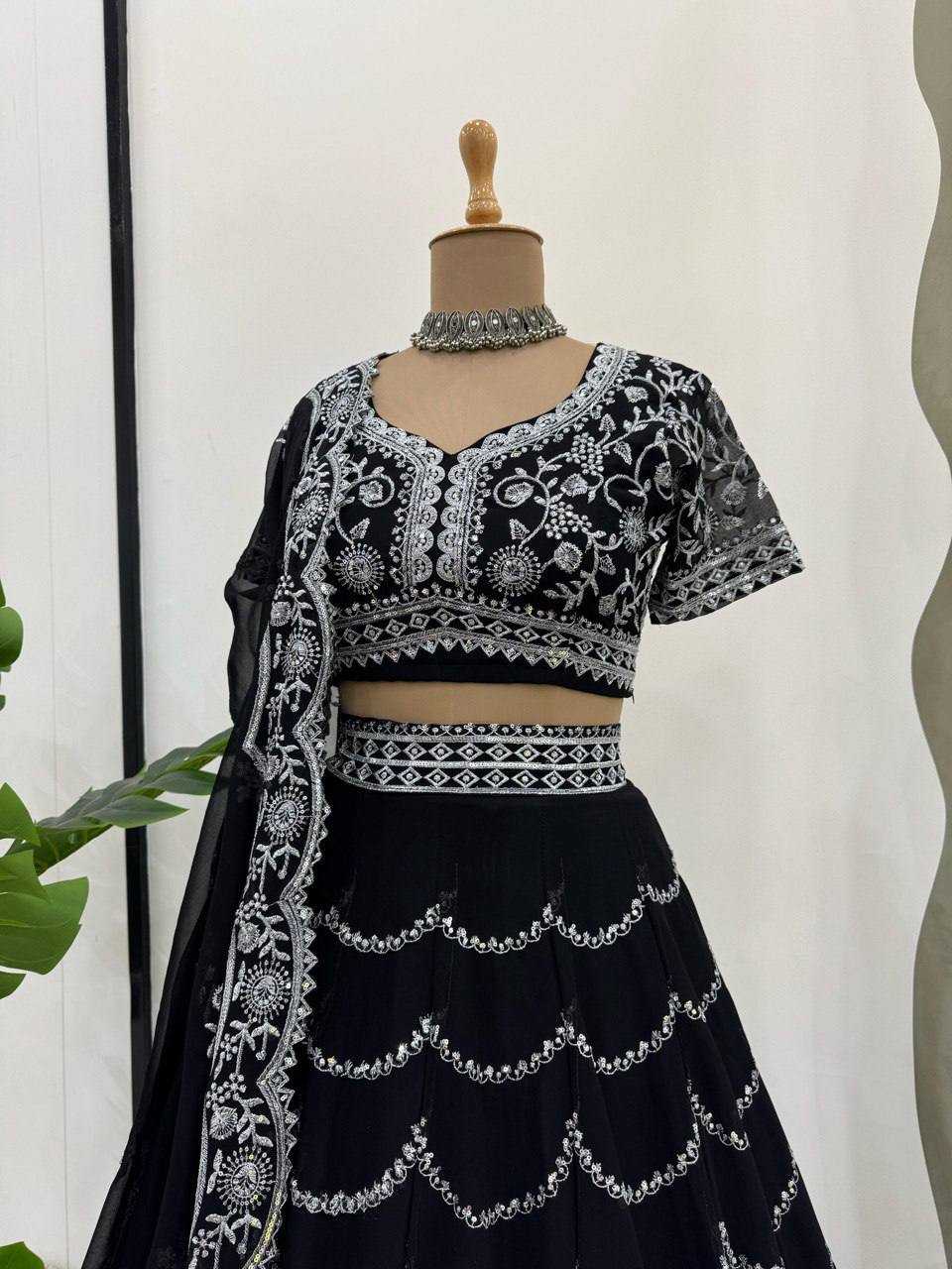 Ynf Faux Georgette RIN162 331 Lehengas Wedding Collections Festive Collections Wholesale Georgette Lehenga Sequins Lehenga Lehenga With Blouse Manufacturer
