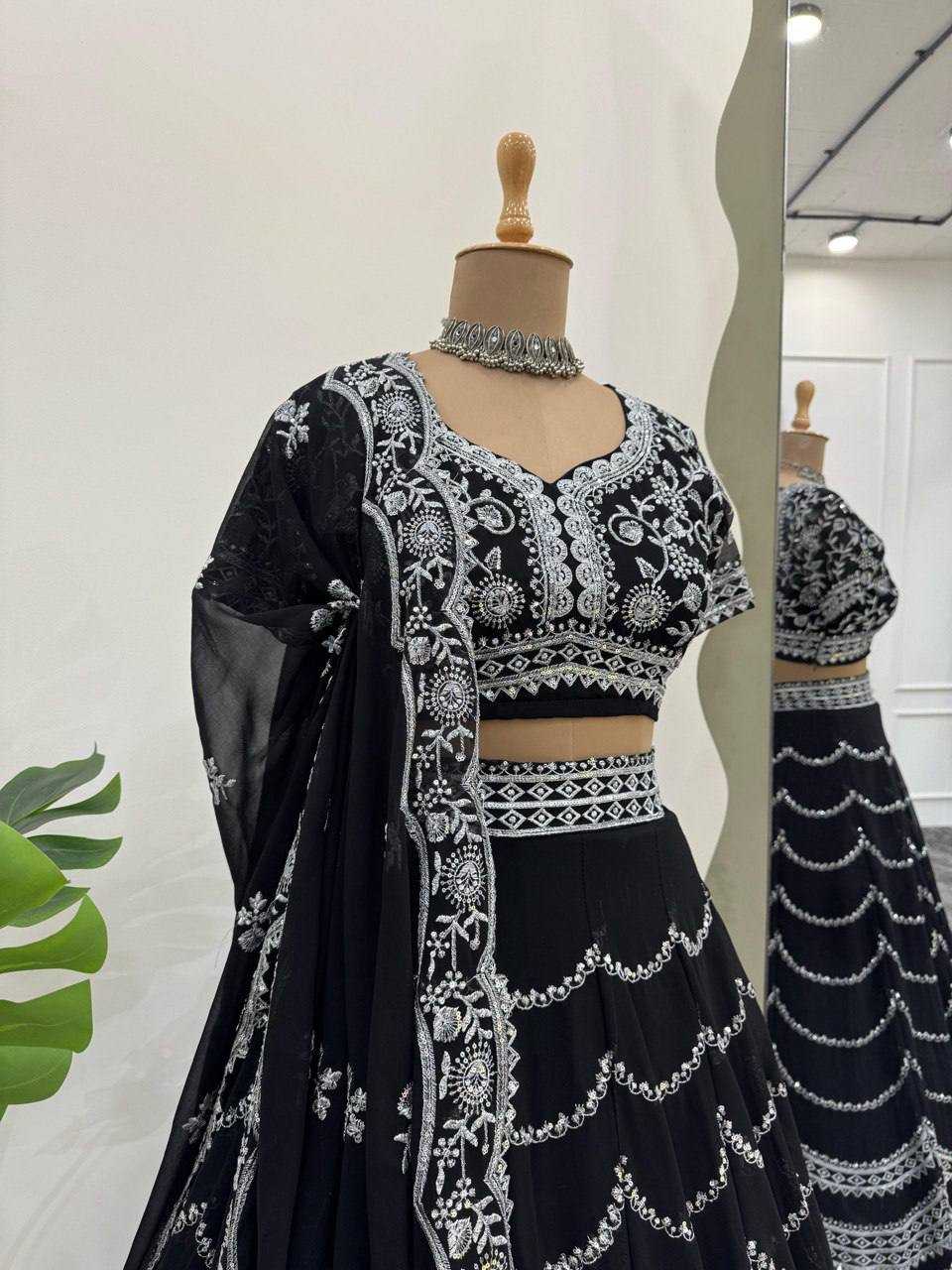 Ynf Faux Georgette RIN162 331 Lehengas Wedding Collections Festive Collections Wholesale Georgette Lehenga Sequins Lehenga Lehenga With Blouse Manufacturer