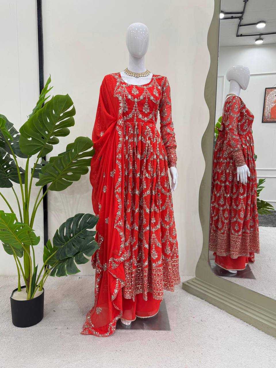 Ynf Faux Georgette RIN162 5806 Gowns Wholesale Embroidery Gowns Anarkali Gown Long Gowns Wedding Gown Sequin Gowns Manufacturer