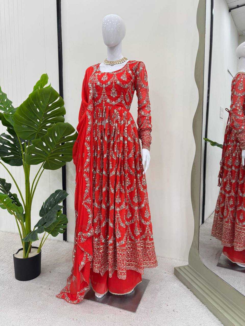 Ynf Faux Georgette RIN162 5806 Gowns Wholesale Embroidery Gowns Anarkali Gown Long Gowns Wedding Gown Sequin Gowns Manufacturer