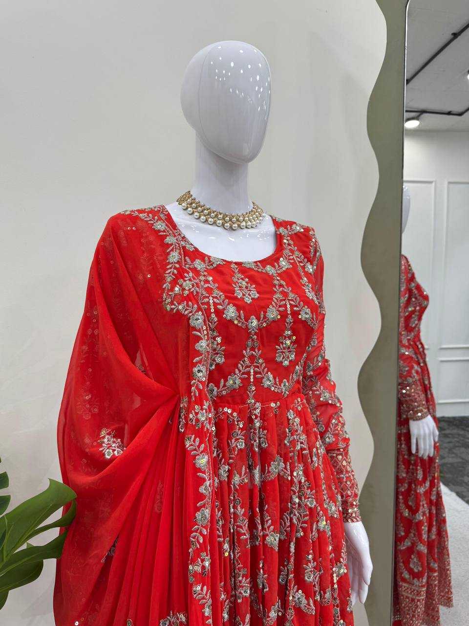 Ynf Faux Georgette RIN162 5806 Gowns Wholesale Embroidery Gowns Anarkali Gown Long Gowns Wedding Gown Sequin Gowns Manufacturer