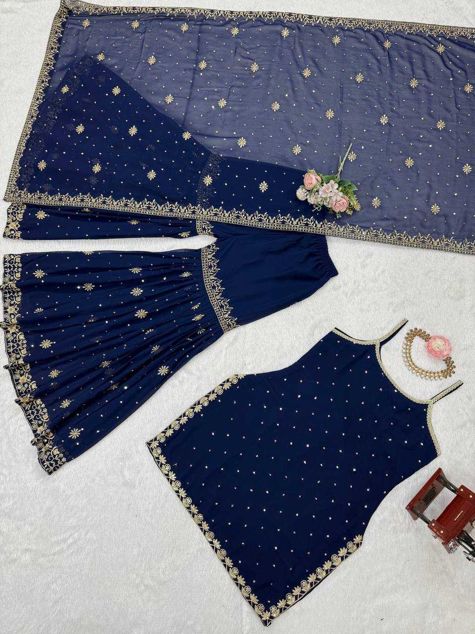 Ynf Faux Georgette RIN162 5898 Suits & Dresses Wedding Collections Festive Collections Wholesale Sharara Salwar Suits Georgette Suit Wedding Outfits Manufacturer