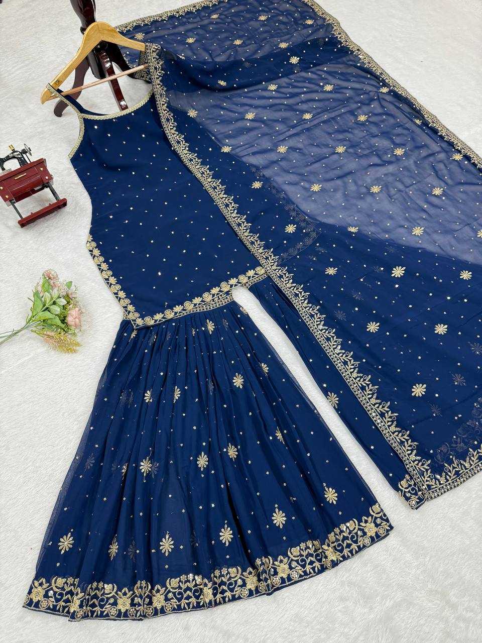 Ynf Faux Georgette RIN162 5898 Suits & Dresses Wedding Collections Festive Collections Wholesale Sharara Salwar Suits Georgette Suit Wedding Outfits Manufacturer