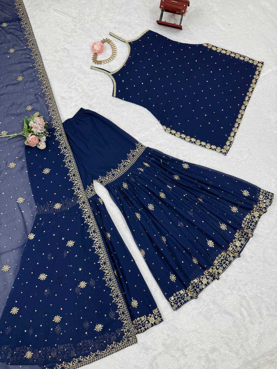 Ynf Faux Georgette RIN162 5898 Suits & Dresses Wedding Collections Festive Collections Wholesale Sharara Salwar Suits Georgette Suit Wedding Outfits Manufacturer