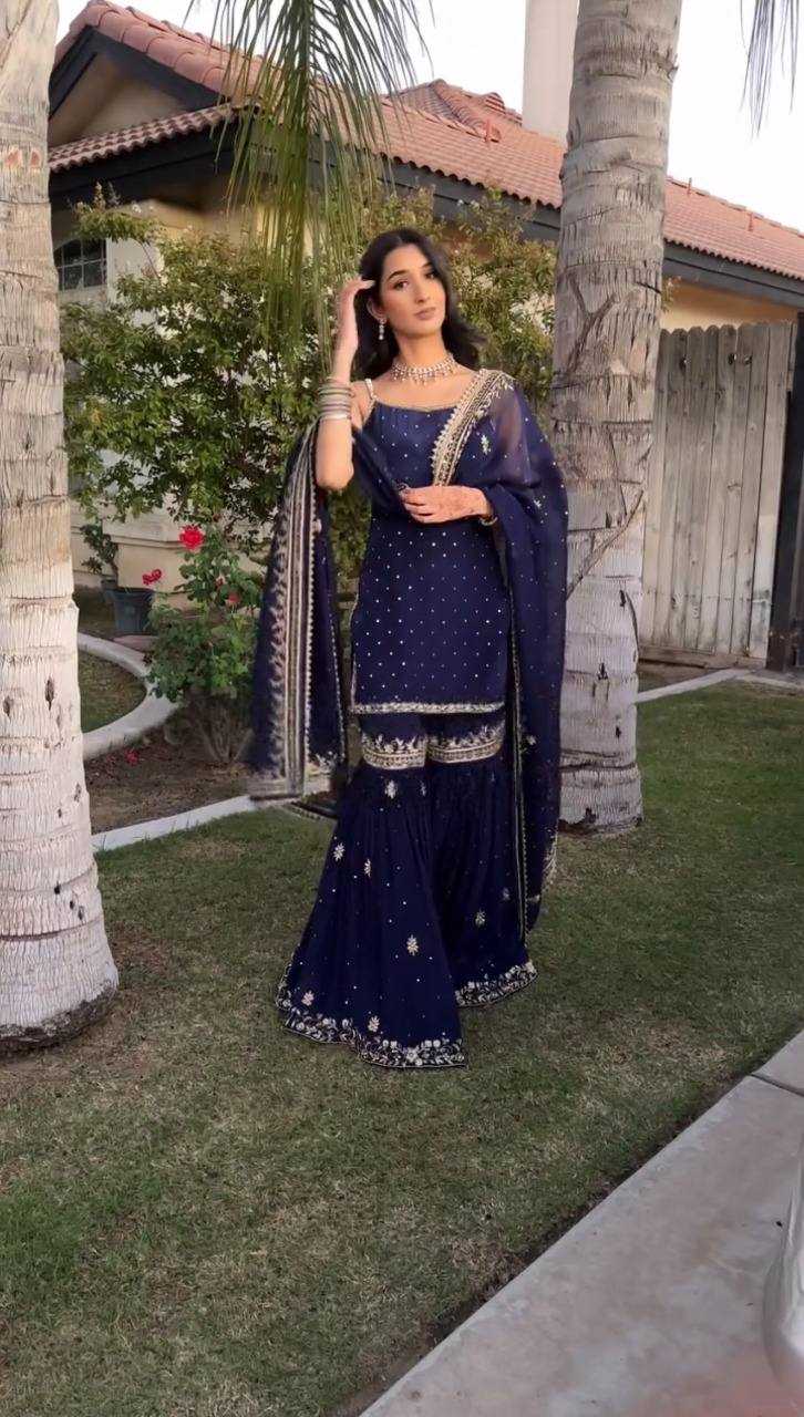 Ynf Faux Georgette RIN162 5898 Suits & Dresses Wedding Collections Festive Collections Wholesale Sharara Salwar Suits Georgette Suit Wedding Outfits Manufacturer