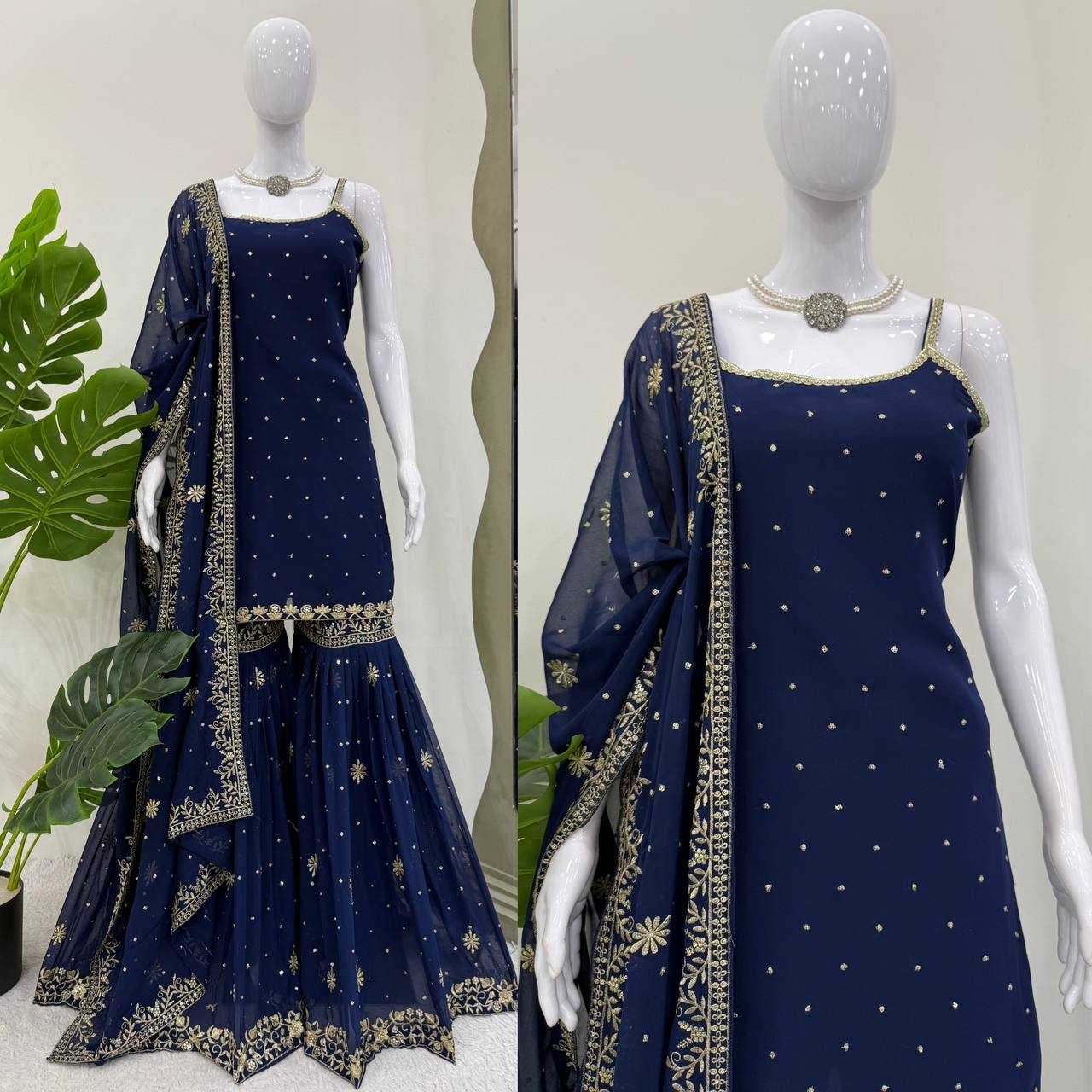 Ynf Faux Georgette RIN162 5898 Suits & Dresses Wedding Collections Festive Collections Wholesale Sharara Salwar Suits Georgette Suit Wedding Outfits Manufacturer