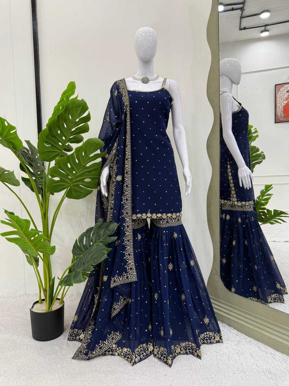 Ynf Faux Georgette RIN162 5898 Suits & Dresses Wedding Collections Festive Collections Wholesale Sharara Salwar Suits Georgette Suit Wedding Outfits Manufacturer