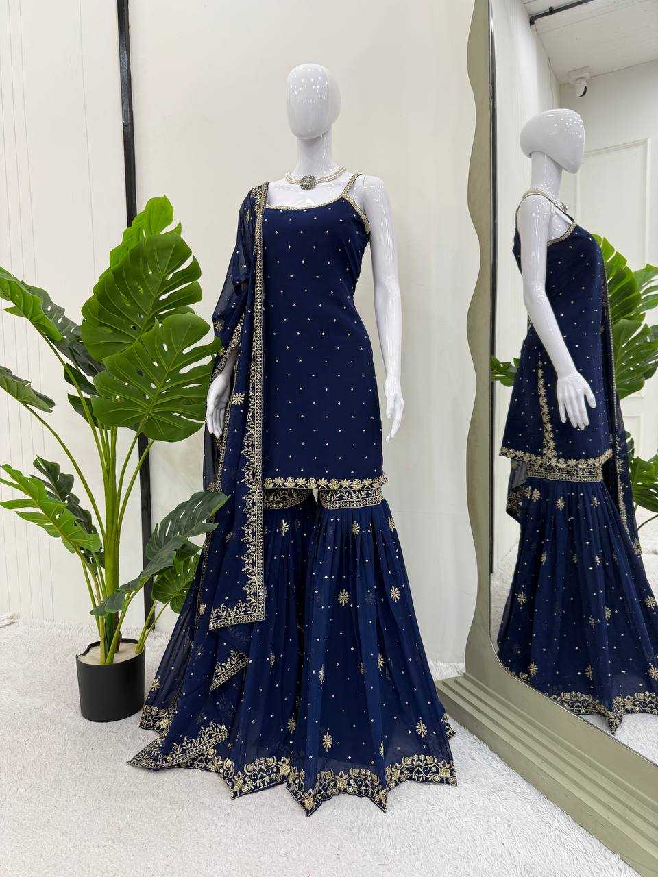 Ynf Faux Georgette RIN162 5898 Suits & Dresses Wedding Collections Festive Collections Wholesale Sharara Salwar Suits Georgette Suit Wedding Outfits Manufacturer