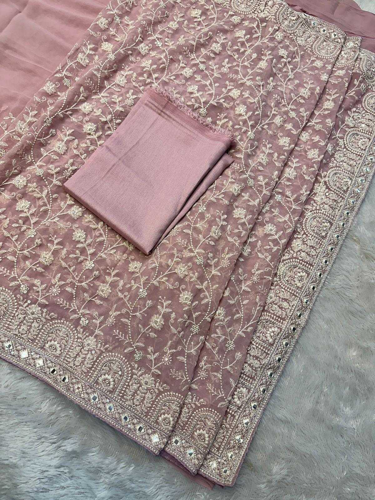 Ynf Faux Georgette RIN164 PINK ERA Sarees Wedding Collections Festive Collections Wholesale Georgette Sarees Sequence Sarees Embroidered Sarees Manufacturer