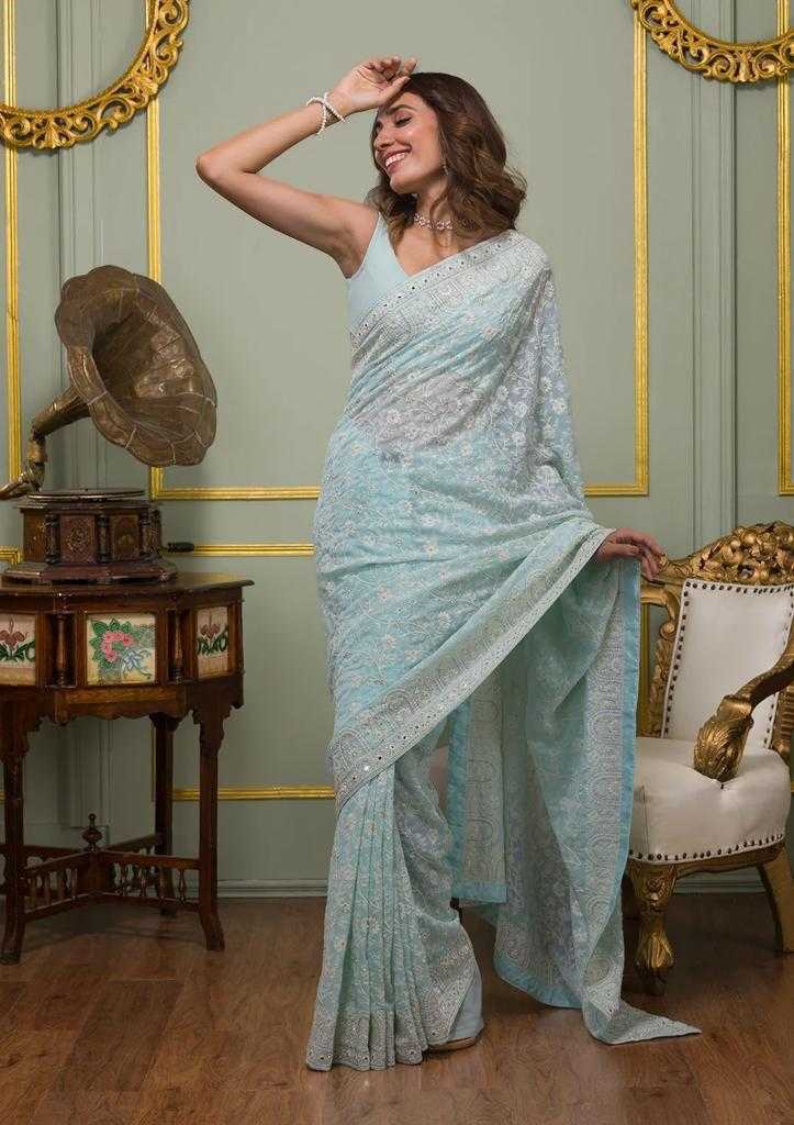 Ynf Faux Georgette RIN164 PINK ERA Sarees Wedding Collections Festive Collections Wholesale Georgette Sarees Sequence Sarees Embroidered Sarees Manufacturer