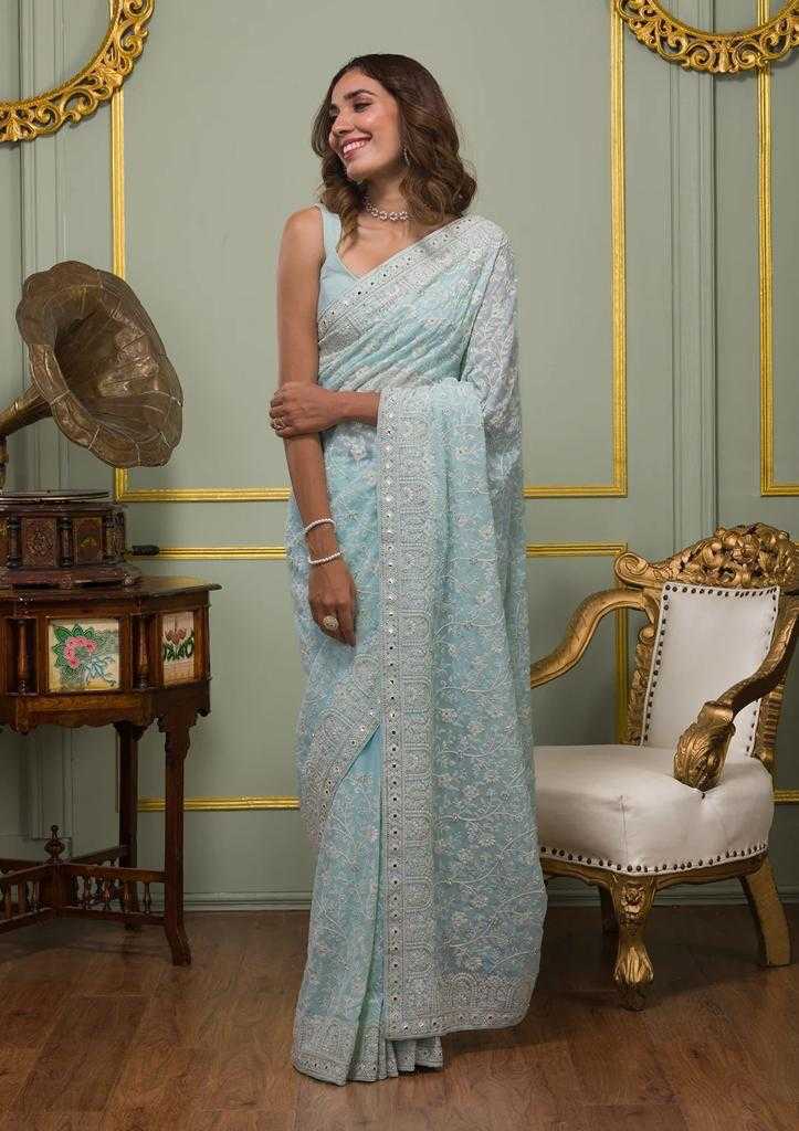 Ynf Faux Georgette RIN164 PINK ERA Sarees Wedding Collections Festive Collections Wholesale Georgette Sarees Sequence Sarees Embroidered Sarees Manufacturer