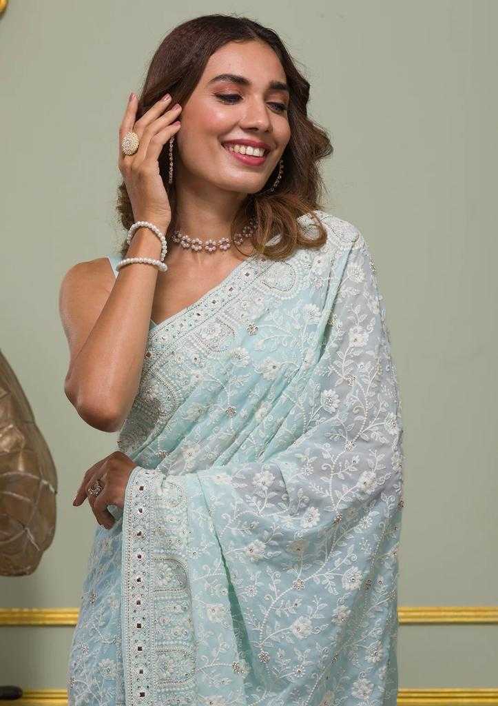 Ynf Faux Georgette RIN164 PINK ERA Sarees Wedding Collections Festive Collections Wholesale Georgette Sarees Sequence Sarees Embroidered Sarees Manufacturer