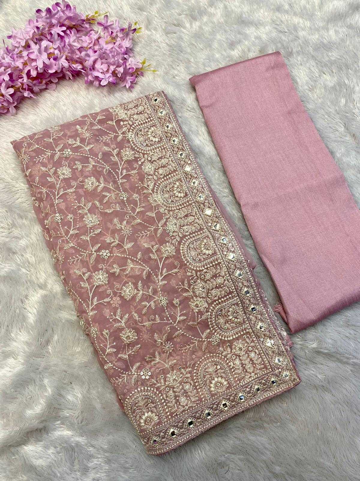Ynf Faux Georgette RIN164 PINK ERA Sarees Wedding Collections Festive Collections Wholesale Georgette Sarees Sequence Sarees Embroidered Sarees Manufacturer