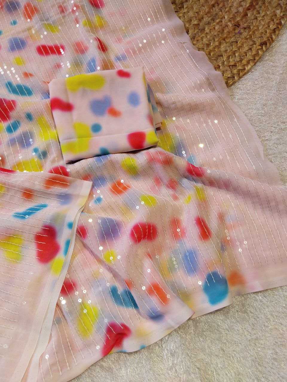 Ynf Faux Georgette RIN171 Barbie Sarees Wedding Collections Festive Collections Wholesale Printed Sarees Georgette Sarees Sequins Work Saree Manufacturer