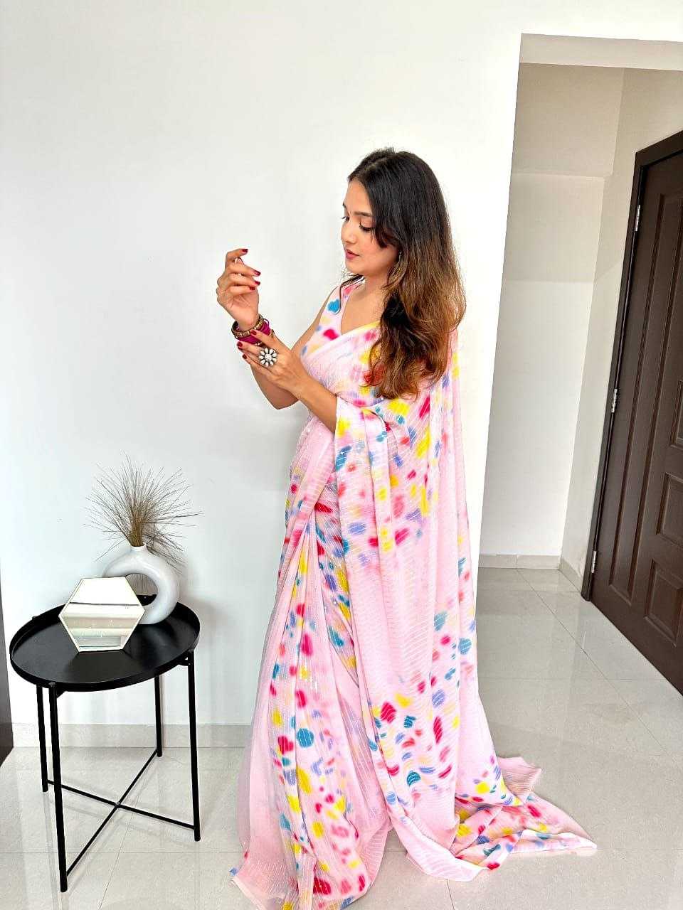Ynf Faux Georgette RIN171 Barbie Sarees Wedding Collections Festive Collections Wholesale Printed Sarees Georgette Sarees Sequins Work Saree Manufacturer