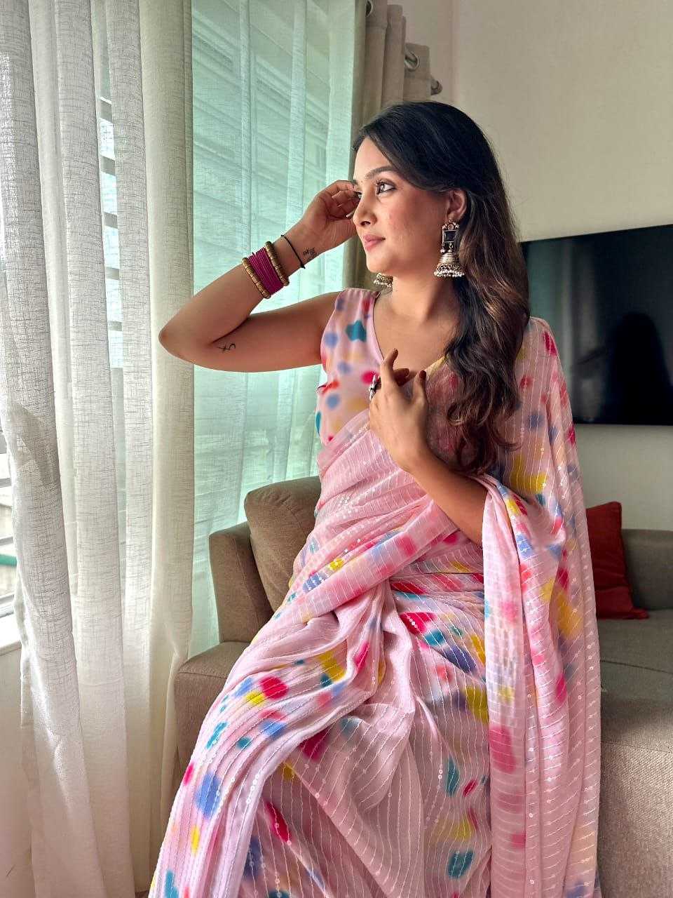 Ynf Faux Georgette RIN171 Barbie Sarees Wedding Collections Festive Collections Wholesale Printed Sarees Georgette Sarees Sequins Work Saree Manufacturer