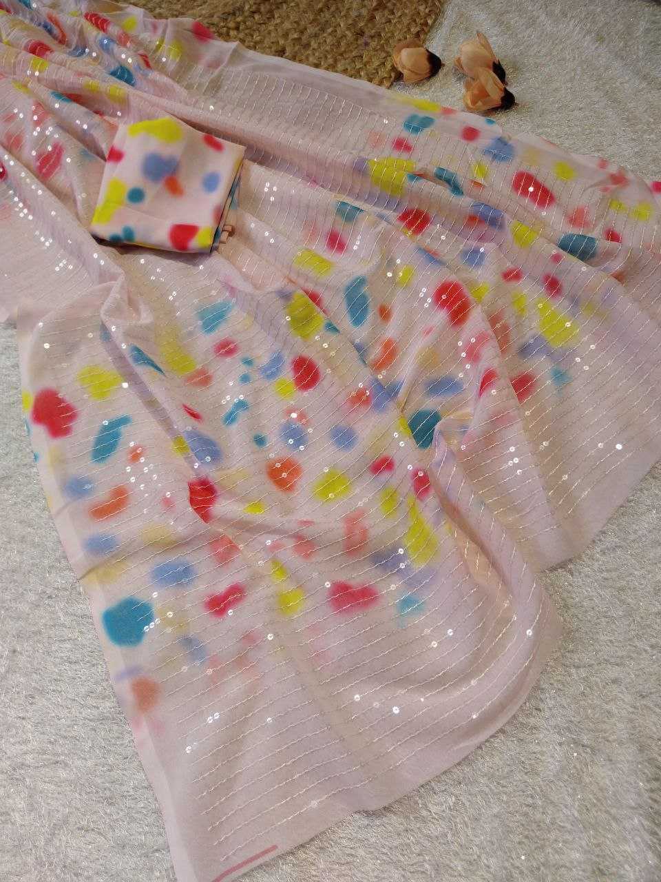 Ynf Faux Georgette RIN171 Barbie Sarees Wedding Collections Festive Collections Wholesale Printed Sarees Georgette Sarees Sequins Work Saree Manufacturer