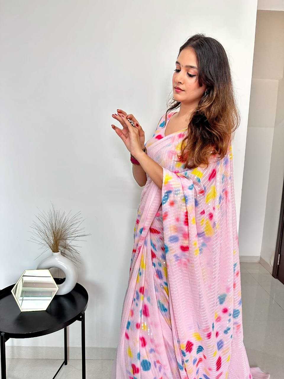 Ynf Faux Georgette RIN171 Barbie Sarees Wedding Collections Festive Collections Wholesale Printed Sarees Georgette Sarees Sequins Work Saree Manufacturer
