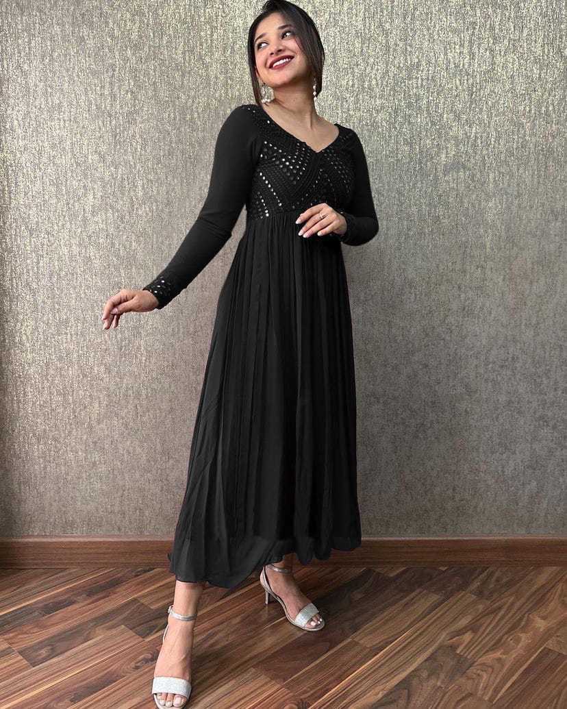 Ynf Faux Georgette RIN222 LEMON Gowns Wholesale Embroidery Gowns Georgette Gown Designer Gowns Manufacturer