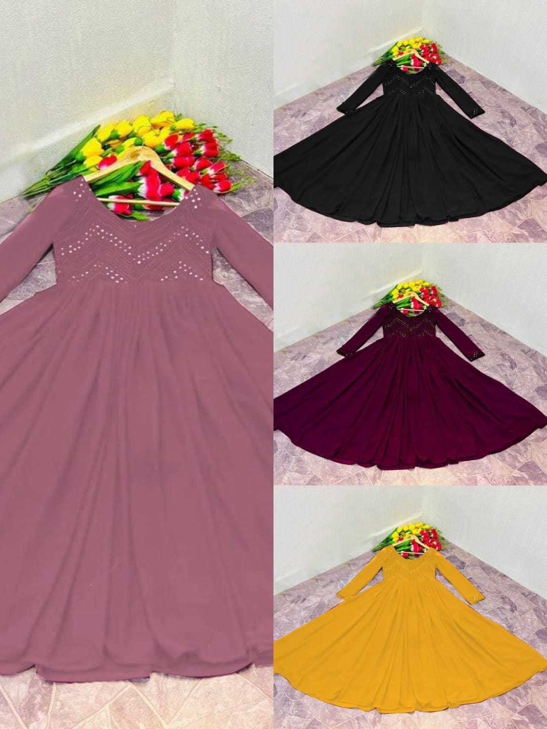 Ynf Faux Georgette RIN222 LEMON Gowns Wholesale Embroidery Gowns Georgette Gown Designer Gowns Manufacturer