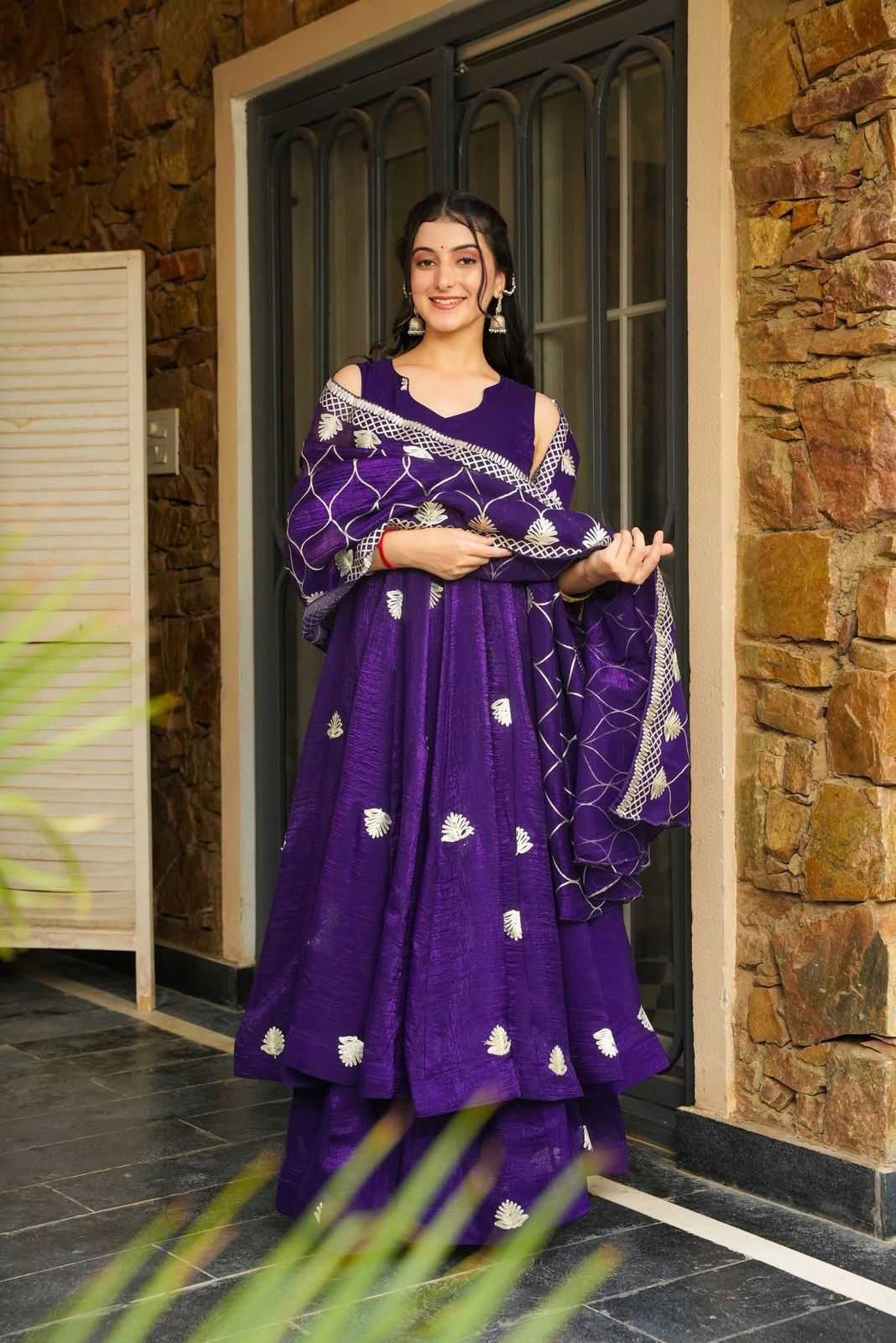Ynf Faux Georgette RIN222 SAHI Gowns Wholesale Embroidery Gowns Georgette Gown Purple Gown Manufacturer