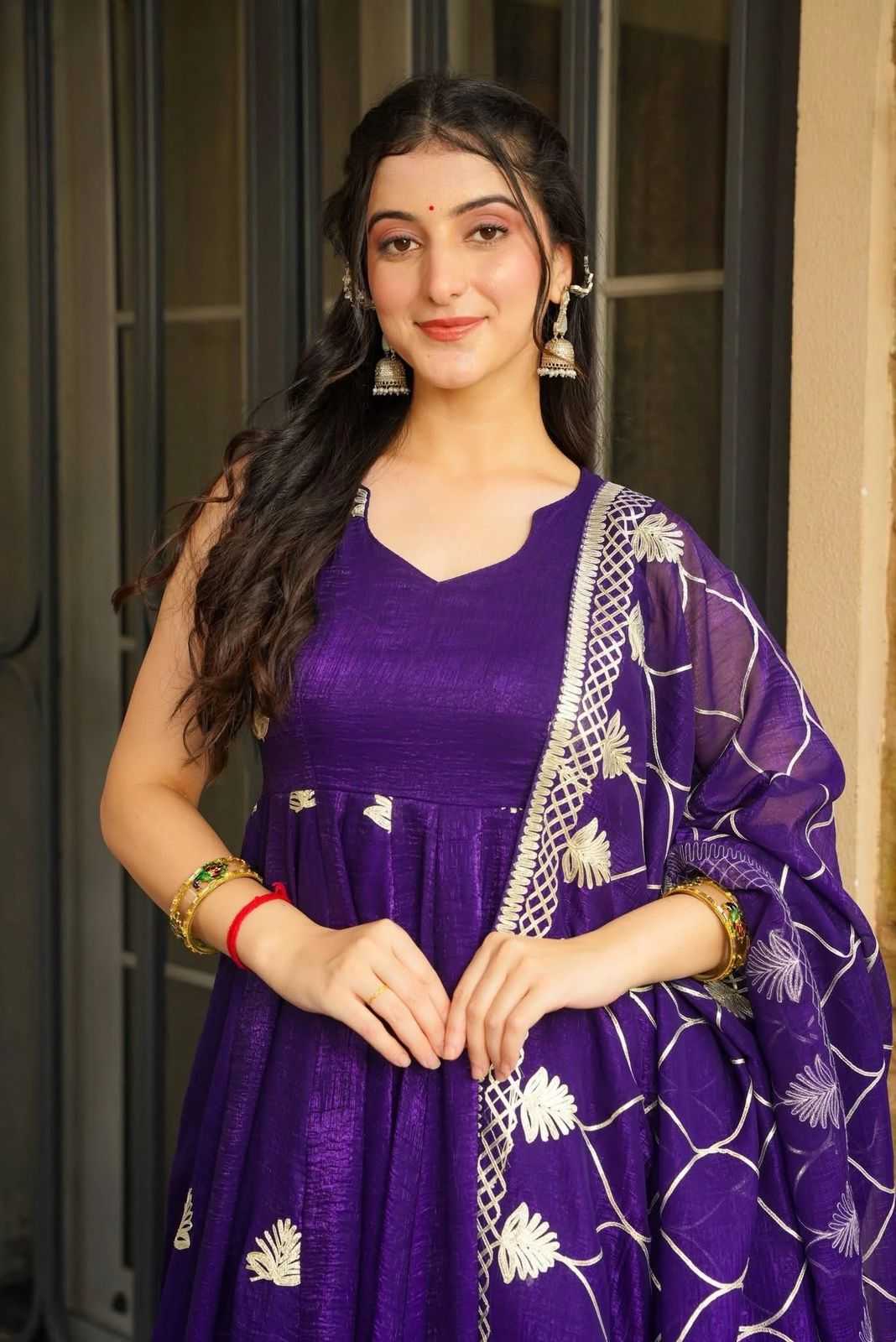 Ynf Faux Georgette RIN222 SAHI Gowns Wholesale Embroidery Gowns Georgette Gown Purple Gown Manufacturer