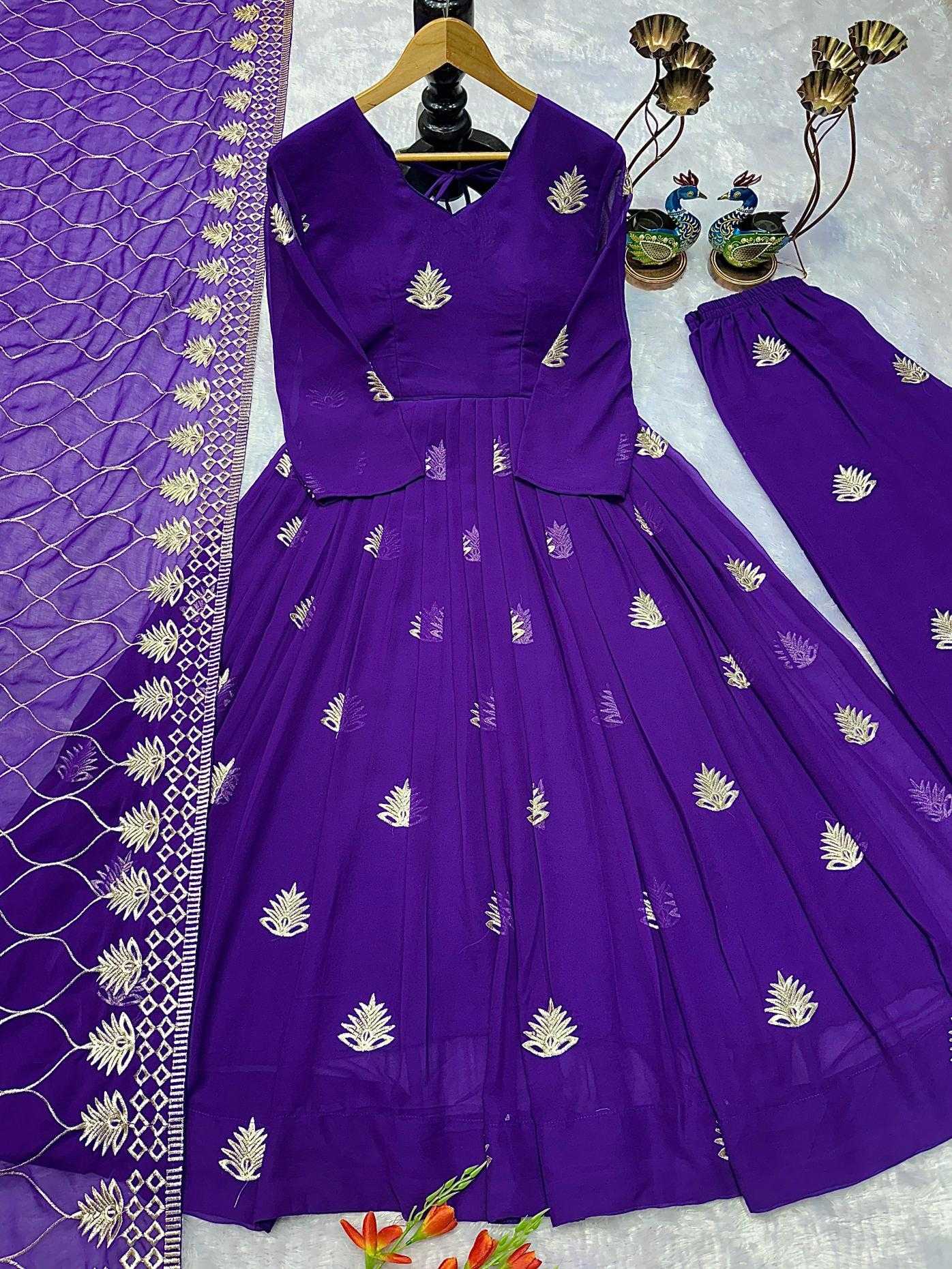 Ynf Faux Georgette RIN222 SAHI Gowns Wholesale Embroidery Gowns Georgette Gown Purple Gown Manufacturer