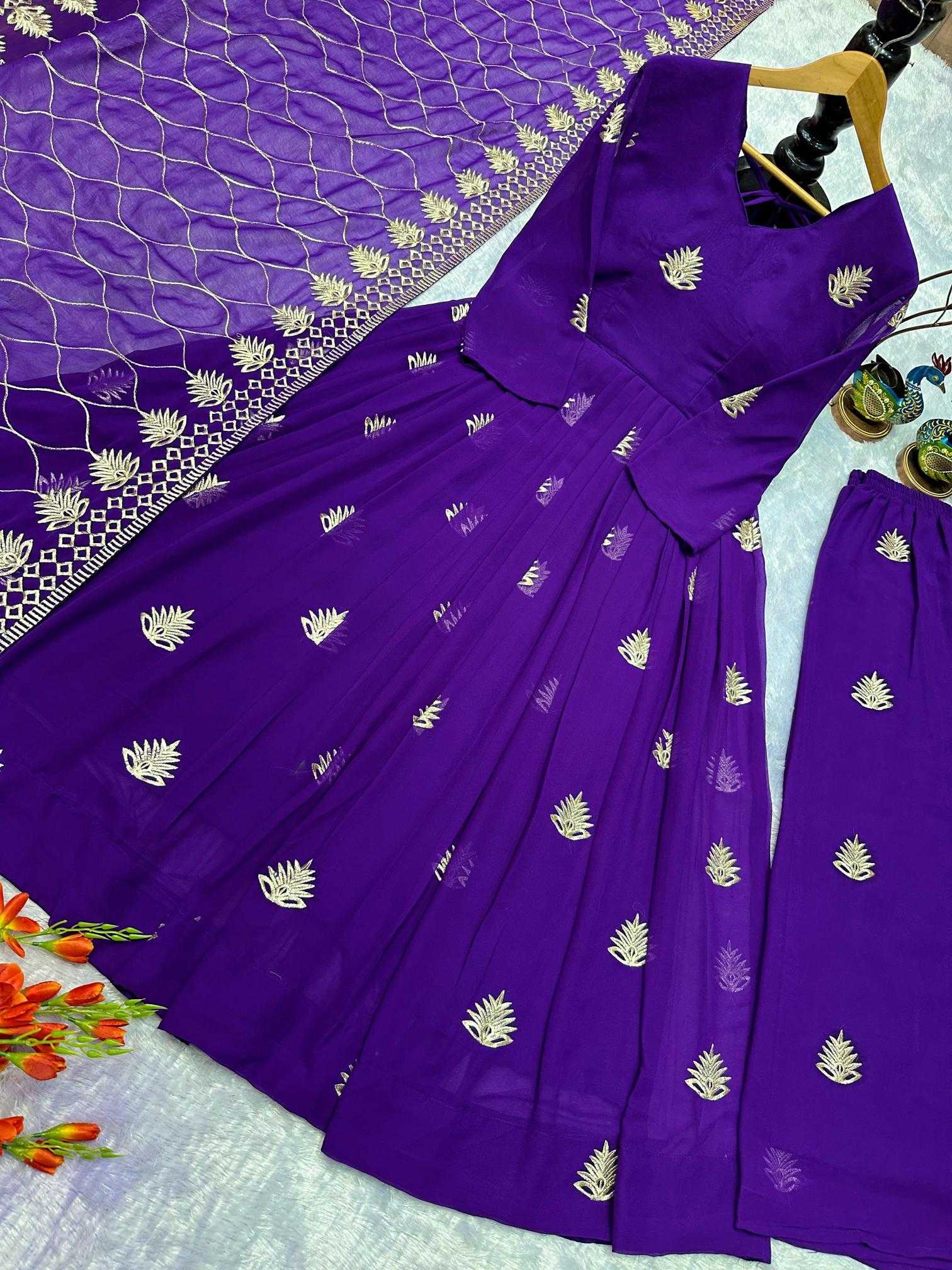Ynf Faux Georgette RIN222 SAHI Gowns Wholesale Embroidery Gowns Georgette Gown Purple Gown Manufacturer