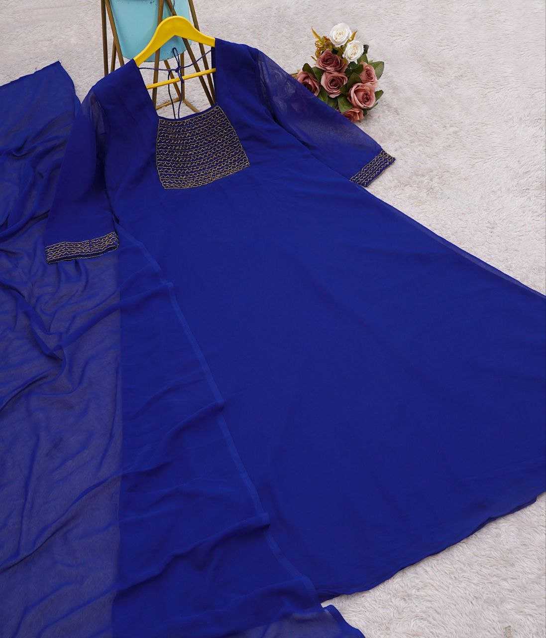 Ynf Faux Georgette RIN226 INCH Gowns Wedding Collections Festive Collections Wholesale Georgette Gown Party Wear Gowns Gown With Dupatta Manufacturer