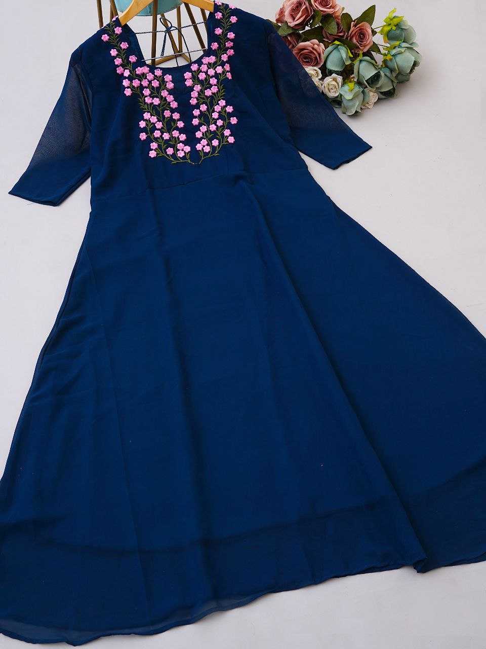 Ynf Faux Georgette RIN226 JUMIA Gowns Wholesale Embroidery Gowns Georgette Gown Manufacturer