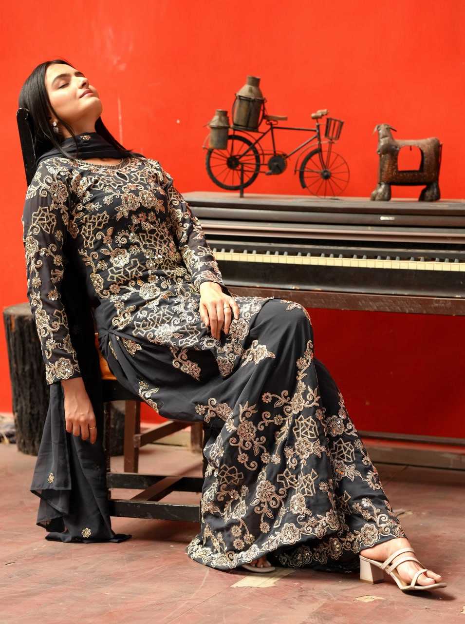 Ynf Faux Georgette RIN232 65 Suits & Dresses Wedding Collections Festive Collections Wholesale Sharara Salwar Suits Georgette Suit Embroidered Suits Manufacturer