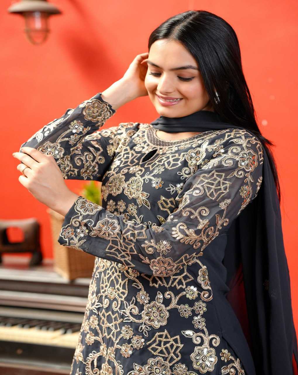 Ynf Faux Georgette RIN232 65 Suits & Dresses Wedding Collections Festive Collections Wholesale Sharara Salwar Suits Georgette Suit Embroidered Suits Manufacturer