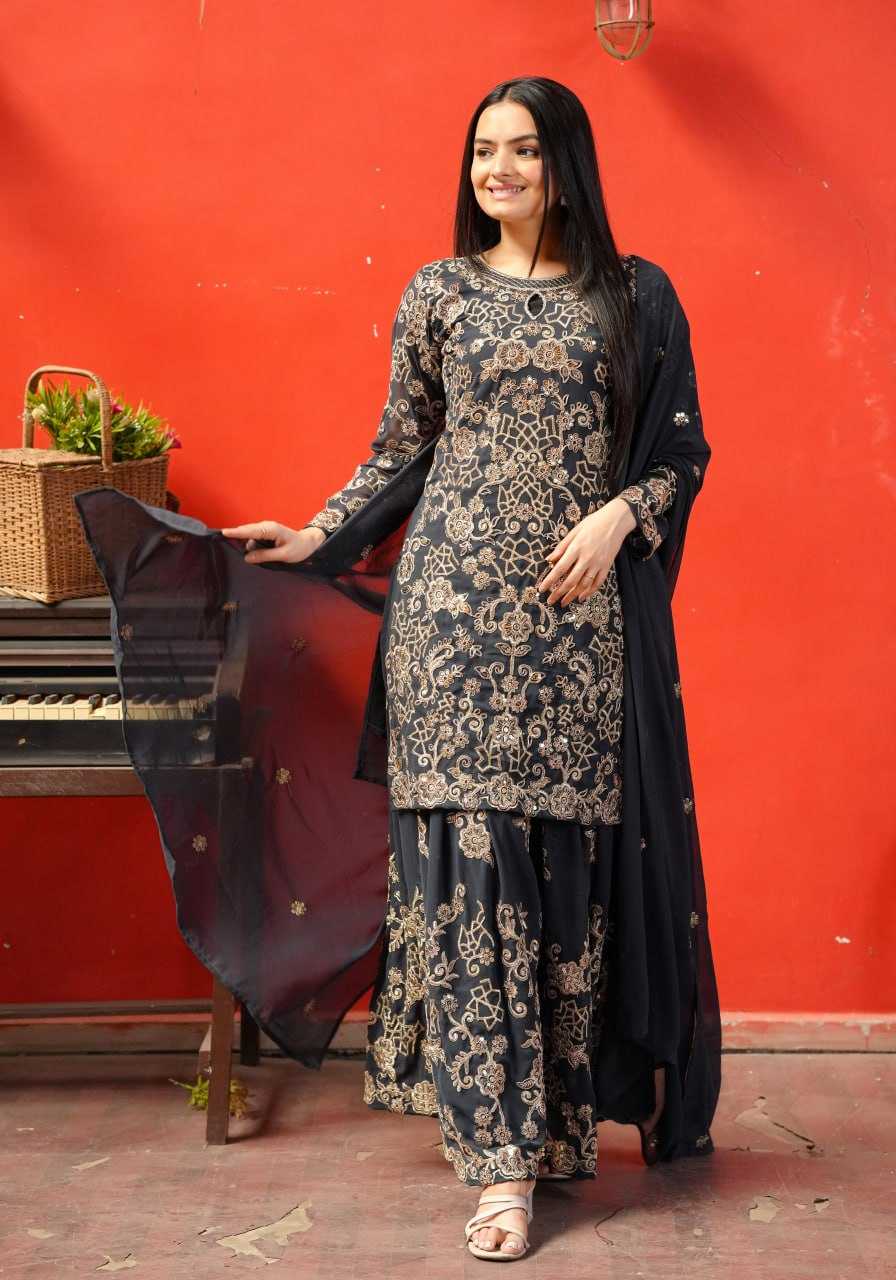Ynf Faux Georgette RIN232 65 Suits & Dresses Wedding Collections Festive Collections Wholesale Sharara Salwar Suits Georgette Suit Embroidered Suits Manufacturer
