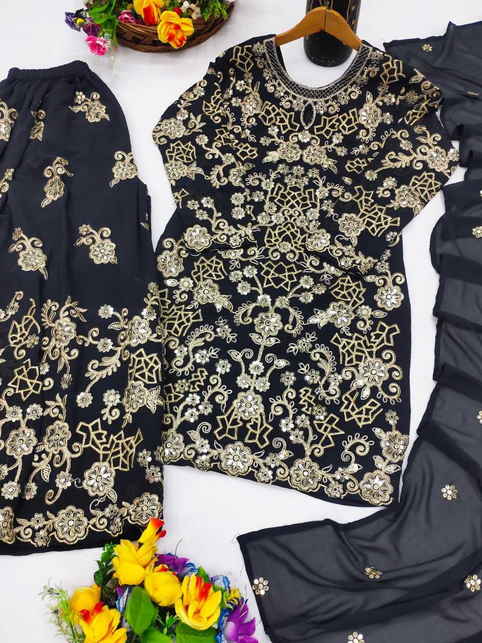 Ynf Faux Georgette RIN232 65 Suits & Dresses Wedding Collections Festive Collections Wholesale Sharara Salwar Suits Georgette Suit Embroidered Suits Manufacturer