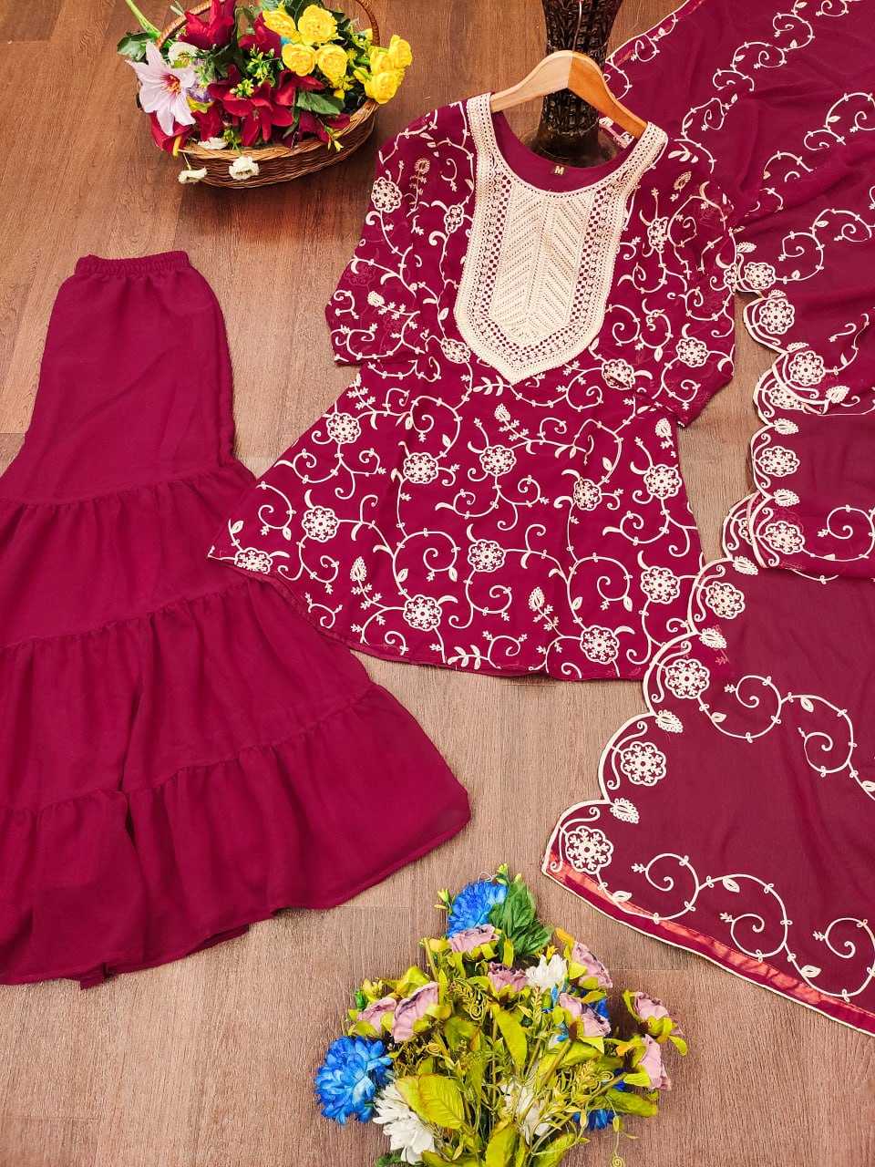 Ynf Faux Georgette RIN232 71 Suits & Dresses Wedding Collections Festive Collections Wholesale Sharara Salwar Suits Georgette Suit Embroidered Suits Manufacturer