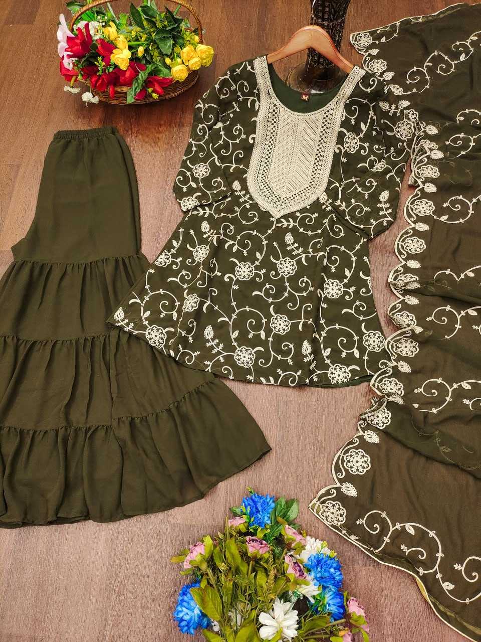 Ynf Faux Georgette RIN232 71 Suits & Dresses Wedding Collections Festive Collections Wholesale Sharara Salwar Suits Georgette Suit Embroidered Suits Manufacturer