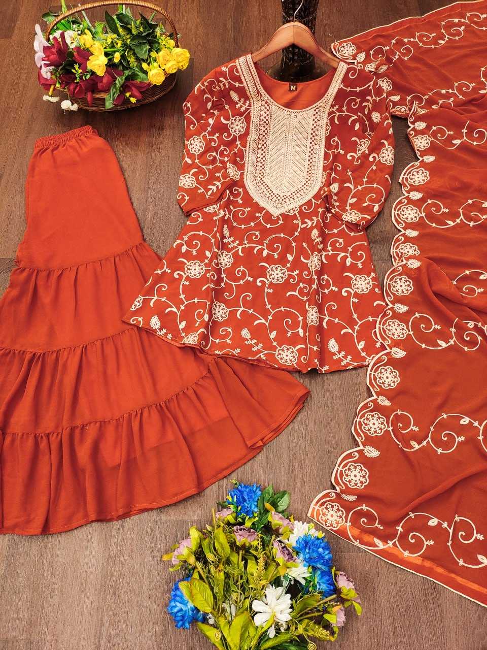 Ynf Faux Georgette RIN232 71 Suits & Dresses Wedding Collections Festive Collections Wholesale Sharara Salwar Suits Georgette Suit Embroidered Suits Manufacturer