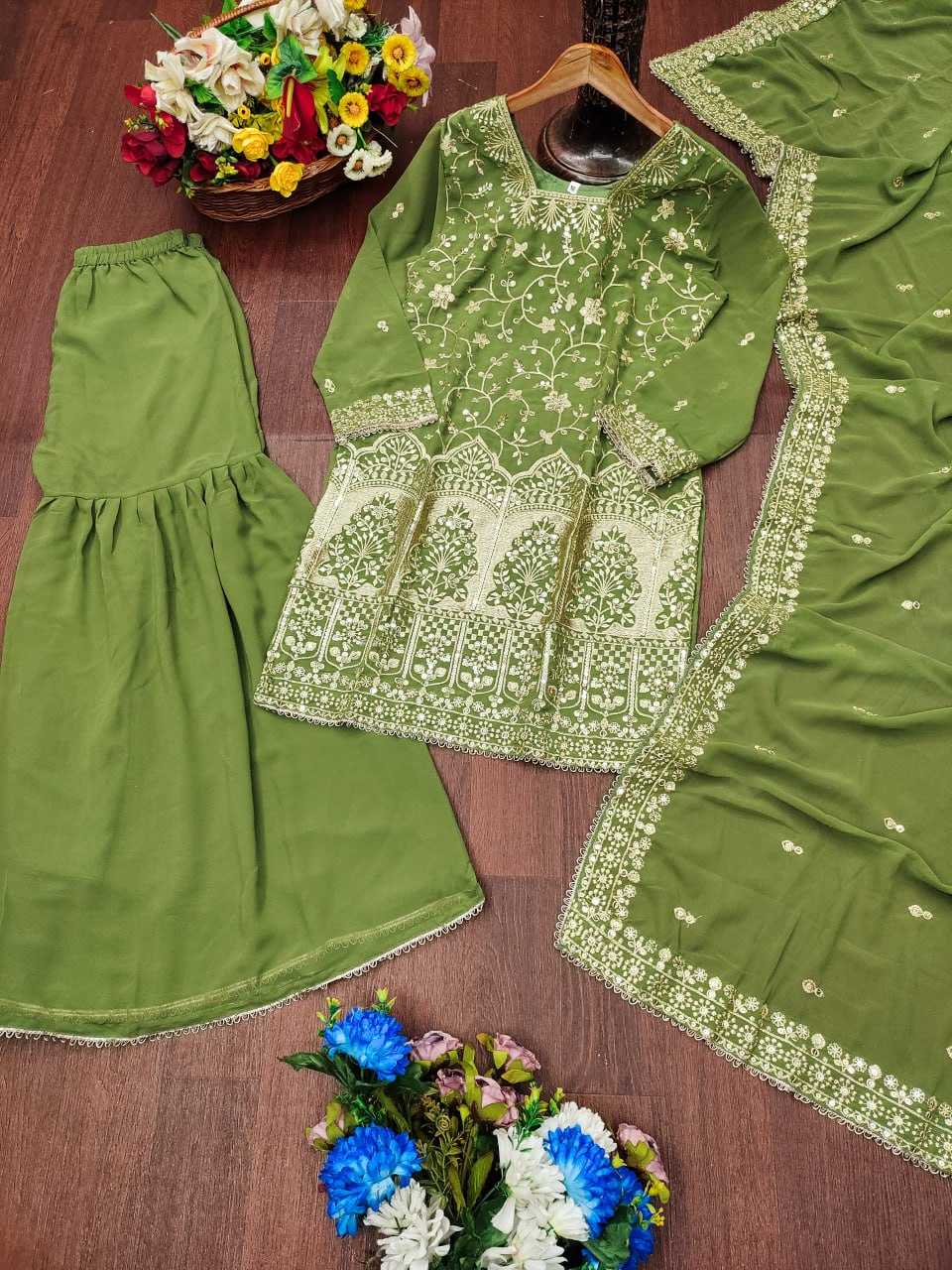 Ynf Faux Georgette RIN232 85 Suits & Dresses Wholesale Sharara Salwar Suits Embroidery Suits Manufacturer
