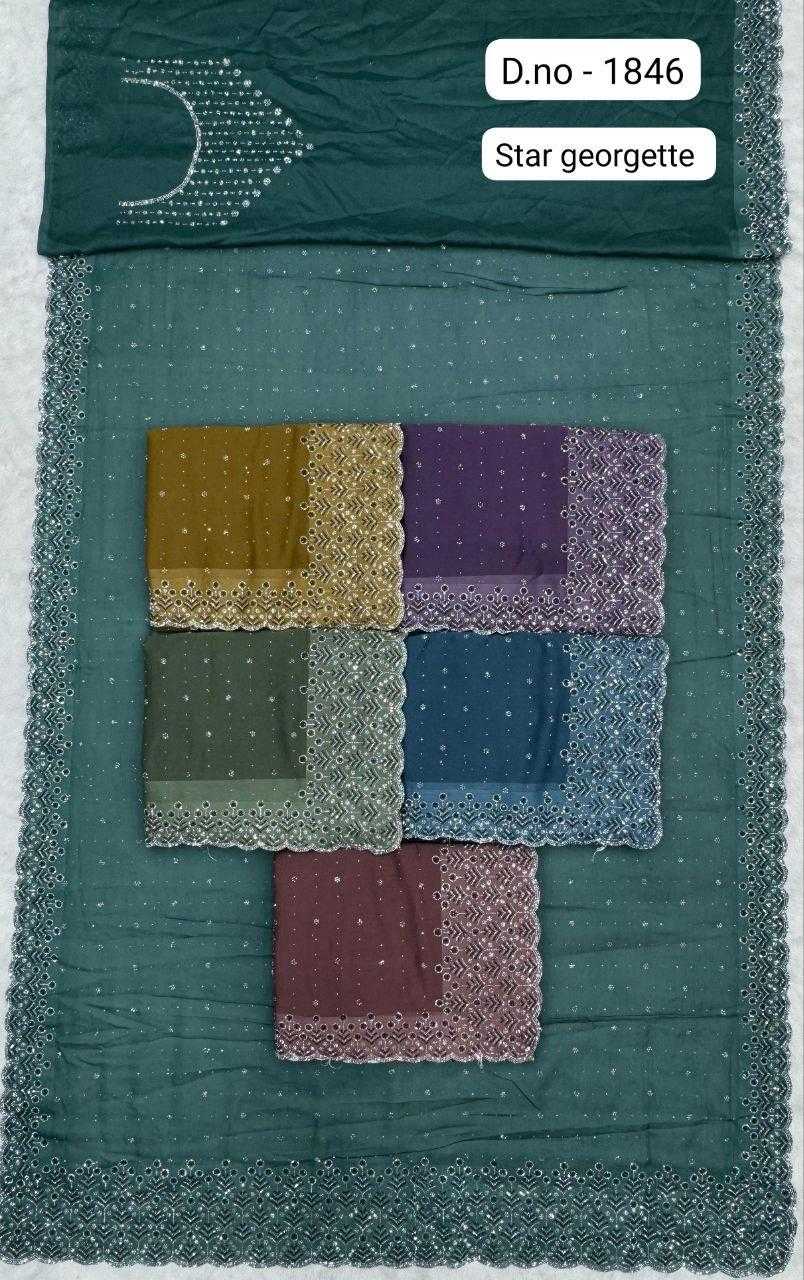 Ynf Georgette KESH114 1846 Sarees Wholesale Georgette Sarees Cutwork Saree Swarovski Sarees Manufacturer