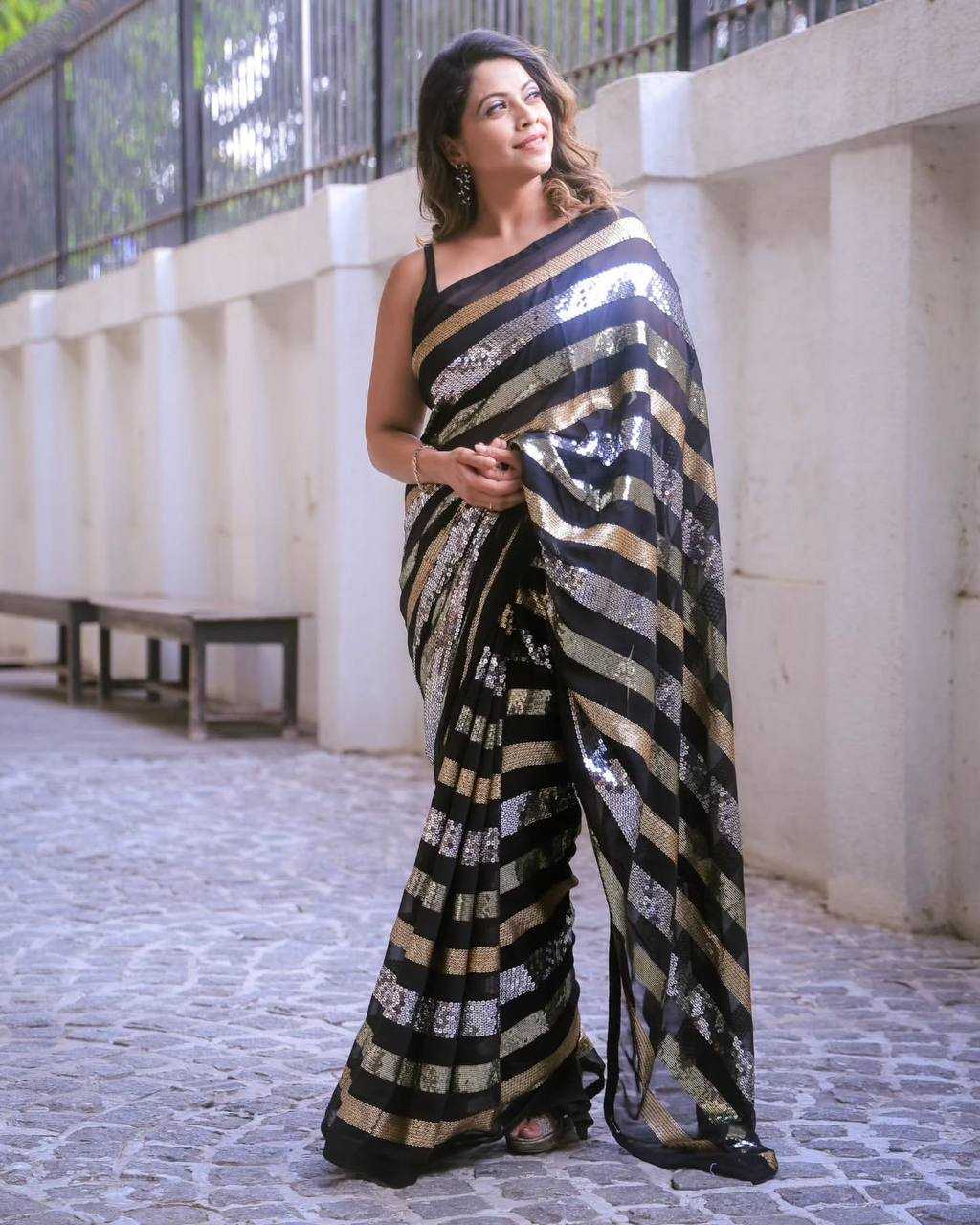 Ynf Georgette KESH151 5476 Sarees Wholesale Party Wear Sarees Fancy Sarees Sequins Work Saree Manufacturer