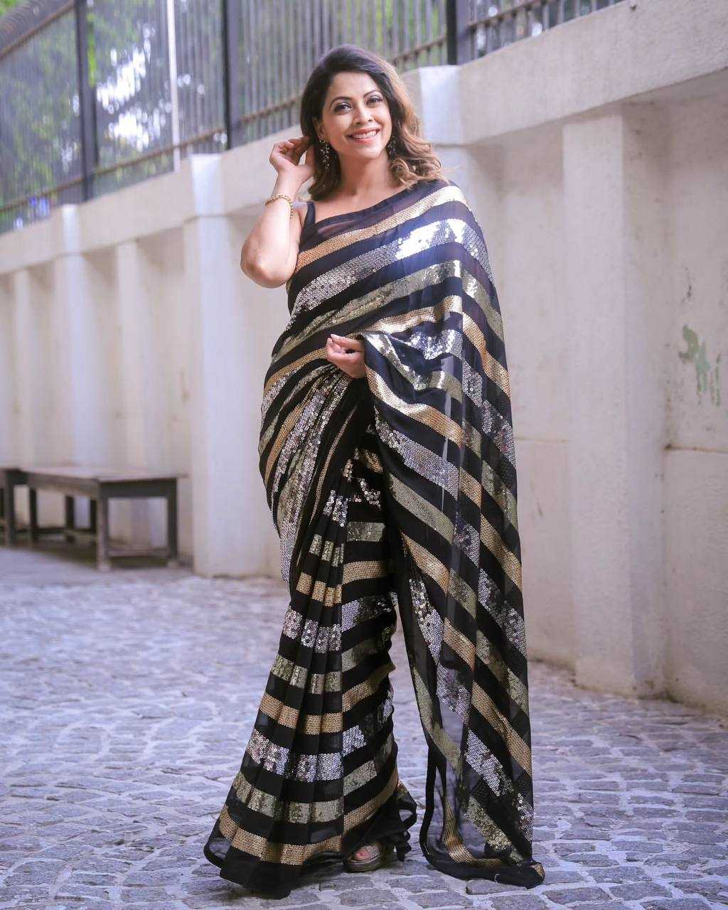 Ynf Georgette KESH151 5476 Sarees Wholesale Party Wear Sarees Fancy Sarees Sequins Work Saree Manufacturer