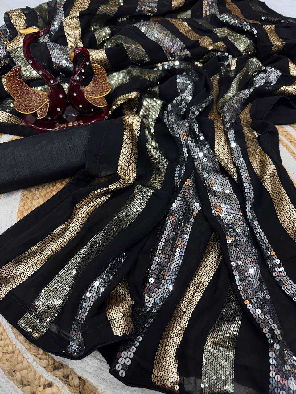 Ynf Georgette KESH151 5476 Sarees Wholesale Party Wear Sarees Fancy Sarees Sequins Work Saree Manufacturer